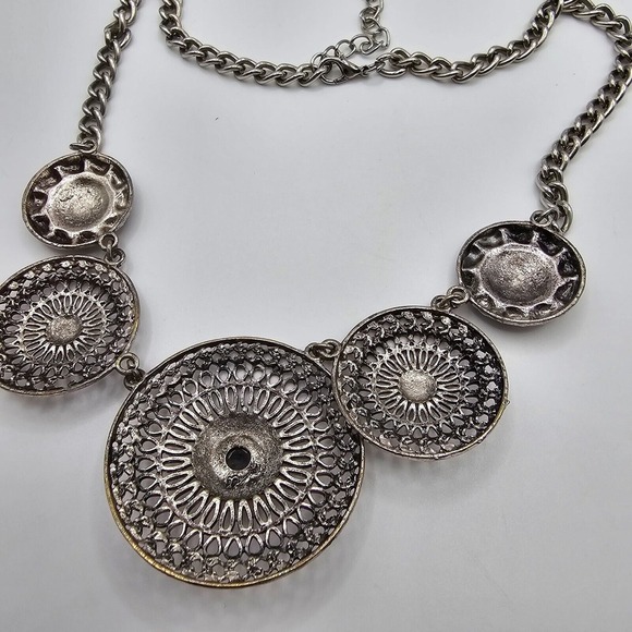 Boho Statement Necklace Silver Tone Mandala Womens Fashion Jewelry - Picture 5 of 7